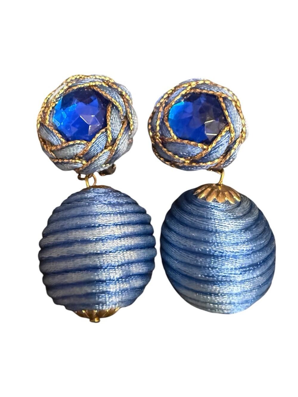 Vintage Two Sisters Lauren & Leah Clip-On Earrings Tassel Blue Braided Earrings